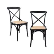 Aster Crossback Dining Chair Set of 2 Solid Birch Timber Wood Ratan Seat - Black
