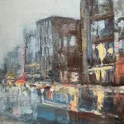 Original PAUL MITCHELL Oil Art Painting on Canvas Urban Impressionism 8" X 8" A