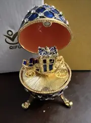 QIFU Faberge Egg Stagecoach Jewelry Trinket Box Mini Royal Blue NEW decor metal