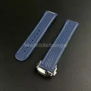 19mm For OMEGA Seamaster Aqua Terra Watch Silicone Rubber Strap Clasp Navy Blue