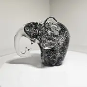 Art Glass Elephant Figurine Acrylic White And Black Table Or Shelf Decor