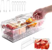 [LAMCAN] Ice Cold Condiment Tray, Chilled Condiment Server, With 5 Removable Compartments. Fruit and Vegetable Condiment Box, For BBQs、Mimosa Bar & Parties，Fruit, Salad, Food, With 5 Spoons 2 Ice Clips