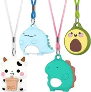 Air tag Necklace with Adjustable Length, Cute Cartoon Airtags 4 Pack Holder Soft Silicone Skin-Friendly Apple Airtags Case for Kids with Key Ring, Screen Protector