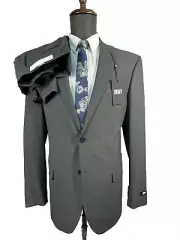 NEW DKNY Mens Gray STRETCH SLIM FIT Flat Front 2 Pc Suit 42L Jacket 35x33 Pant