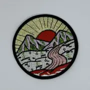 MR ALE Mountains Red Sun Pink Stream Embroidered Iron-On/Sew-On Patch P172