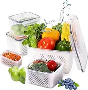 5 PCS Fruit Storage Containers for Fridge With Removable Colanders, Food-Grade Freezer-Sealed Fruit Containers for Fridge Keep Fruit Fresh for Long Periods of Time and Dishwasher Safe