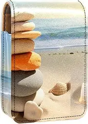 Lipstick Case,Portable Makeup Bag Cosmetic Pouch,Lipstick Holder Makeup Organizer,Sea Shells Sand Stones
