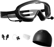 Swimming Glasses for Adults - Anti Fog Swim Goggles with Uv | Swim Goggles for Pool | Wide View | Waterproof Accessories with Nose Clip Earplugs Hat for Beach Scuba Outdoor Sports