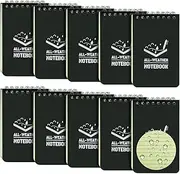 10 Pack Waterproof Notebook, FHDUSRYO 3x5 inch Pocket Notepad, All Weather Pocket Notebook, Write in The Rain Mini Spiral Notepad with Grid, Steno Memo Pads for Outdoor, Office, School (Black)
