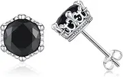 [YueYuan] Crown Earrings 925 Sterling Silver Black Cubic Zirconia Stud Earrings Gothic Earring Goth Jewelry for Men Birthday Father's Day, 0.31 in/8 mm, Sterling Silver, No Gemstone
