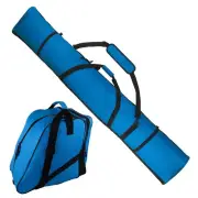 Padded Ski Bag 195cm and Ski Boot Bag Bundle Combo Quality Design - Blue Travel