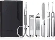 Nail Clippers Set 6-Piece Stainless Steel Professional Manicure Set, Pedicure Set, Nail Clipper Set, Portable Nail Scissors, Care Set with Leather Travel Case Manicure Set(Black)