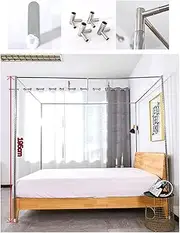 Bed Canopy Bracket, Stainless Steel Mosquito Net e, 4 Corners Mosquito Net Post, Thicken Steel Pole Bed Stand with Metal Tee Connecters,2M,1.2×2m Bed