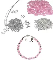 DIY Craft Beading Kit, Everything to Make Cancer Awareness Bracelets, Uses Wire,