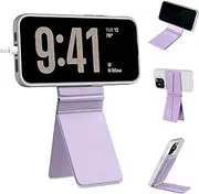 Hualele for Magsafe Wallet with Phone Tripod Stand, Magnetic Phone Wallet Stand Adjustable Leather Magnetic Card Holder Invisible Selfie Stick Tripod for iPhone 16/15/14/13/12 Series, Purple