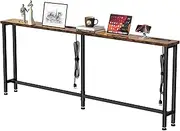 GRLEAF 70" Narrow Console Sofa Table with Built-in Power Strip (4 AC Outlets & 4 USB Ports) – 4.9ft Power Cord, Metal Frame, Easy Assembly, Ideal for Behind Couch, Hallway, and Office | Rustic Brown