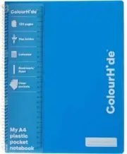 10 x A4 Books Colourhide Notebook 120 Pages Ruled With 4 Plastic Pockets Blue