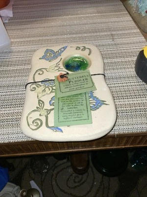 BUTTERFLY PUDLER -Amaranth Stoneware Garden W/Recycled Glass Well -New