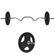 25kg Rubber Coated Cast Iron Weight Plate + 120cm Super Curl Barbell Weight Set