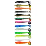 Twocolor Soft Lure Set Ribbed Fishing Bait Worms Paddle Tail Wobblers (100pcs)
