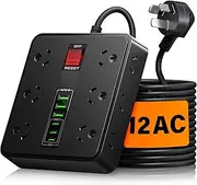 Powerboard USB Surge Protector - 18IN1 Power Board with 3 USB C & 3USB, 12 Outlet Power Strip with 1.9M Extension Cord, Wall Mountable 2500W Surge Protection and Overload Switch for Home & Office