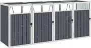'vidaXL Galvanised Steel Quad Outdoor Garbage Bin Shed in Grey – 286x81x121cm