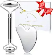 Skin Care Tools - Gua Sha Face Roller Set - Stainless Steel Facial Tools with Roller - Facial Massager Set for Skincare, Face Lifting and Lymphatic Drainage