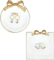 [LZLINGMEI] 2 Pcs Jewelry Tray, Small Ring Dish Perfume Decorative Trinket Tray, Cute Room Decor Storage Watch Key Holder Aesthetic Necklace Organizer for Home Bathroom Gift(White)