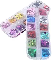 ERINGOGO Heart Shaped Glitter Sequins for Nail Heart Nail Stickers Easy to Apply for DIY Manicure for Parties and Craft Projects Glamorous Nail Decorations