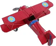Angoily Vintage Metal Biplane Model Durable Iron Aircraft Sculpture Educational for Retro Home Decor Ornament Red Aircraft Handicraft for Collectors