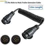 3m 13Pin Male to Male Trailer Curly Extension Cable Lead Towing Light Adapter Pl