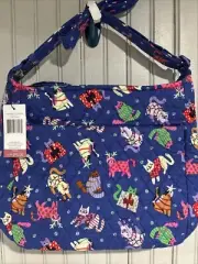 VERA BRADLEY XL Crossbody Catnip Christmas Holiday Cats Purse Bag $95