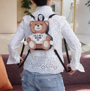 Moschino Teddy Bear Bag 標籤熊鍊帶包 白