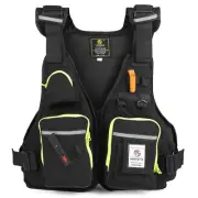 Multi-Pocket Fly Fishing Vest Jacket Black - Buoyancy Aid - Reflective