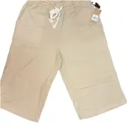 Linen Khaki Wide Leg Pull On Capri Jorts Culottes Womens XL Casual Comfort Beach
