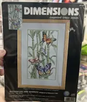 Dimensions BUTTERFLIES AND BAMBOO Counted Cross Stitch Kit #35120 8” X 14”