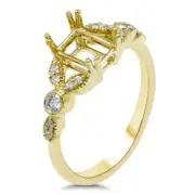 Emerald Cut 7X5mm Ring Semi Mount In 14k Yellow Gold With Diamond Accent (53027)