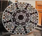 3' round White Marble dining Table Top malachite Stone Inlay Sofa Side Table