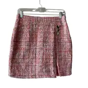 Boohoo Boucle Button Split Side Mini Skirt Old Money Pink 10 NWT