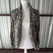 Style & Co Mix Animal print Brown Ruffle front cardigan L NWT