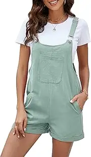 [Flygo] Women's Short Overalls Summer Casual Cotton Linen Adjustable Bib Shortalls Jumpsuits Romper Shorts with Pockets