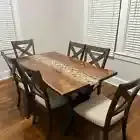 Pebbles Epoxy Resin Dining Table Top, Live Edge Epoxy Resin Wooden Table Decor