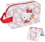 [ENENSET] kitty Travel Cosmetic Bag, Large Capacity Cartoon Cosmetic Pouch Makeup Bag with Zipper, PU Travel Toiletry Bag Makeup Accessories Organizer, Foldable Storage Bag Makeup Pouch for Girls, Hello