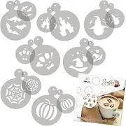 NAKLEO Coffee Cookies Decoration Reusable Plastic Baking Stencil - 7x7cm and 11x11cm / 2.8'x2.8' and 4.3'x4.3' - Halloween Ghost Spider - Art Craft DIY Biscuit Pastry Cake Glaze Kitchen