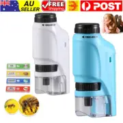 60X-180X Mini Pocket Microscope Kit Handheld Microscope with LED Light for Kids