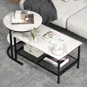 Giantex 2PCS Nesting Coffee Table Round End Table & Rectangular Table Set w/Faux Marble Tabletop Sofa Side Table, Black