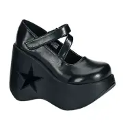 Gothic Punk Rock Wedge Platform Star Cut Mary Jane Style Shoes by Demonia
