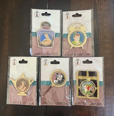 Disney DEC Good Vs Evil Spinners Series #1 Set Of 5 Pins! Peter Pan Robin Hood!