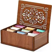 RoyalHouse Premium Wood (Hard MDF) Tea Storage Box Organizer (Brown), Eco-Friendly Multi-Functional Decorative Box, 9 Compartments For Assorted Variety Of Tea Bags and Small Items