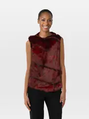 Helmut Lang for Intermix Red Rabbit Fur & Leather Gilet